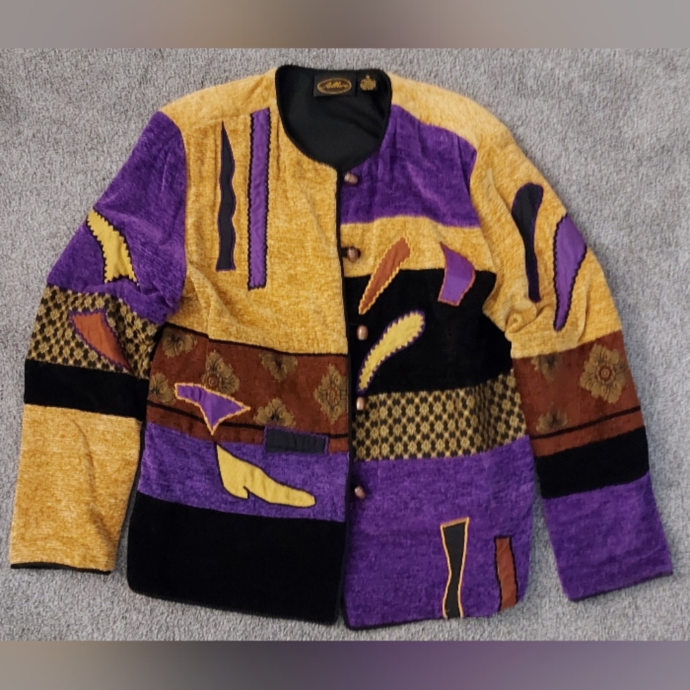Vintage 1990s Allure Abstract Patchwork Button Cardigan Sweater Size Small